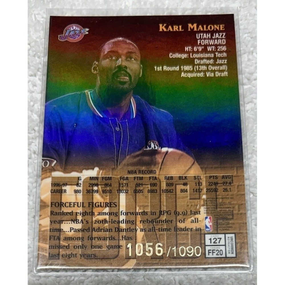 Topps Finest Karl Malone #127 1997-98 Force /1099 Sports Card